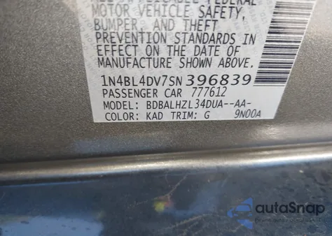 2025 Nissan Altima Sv Fwd from USA, damaged, VIN 1N4BL4DV7SN396839